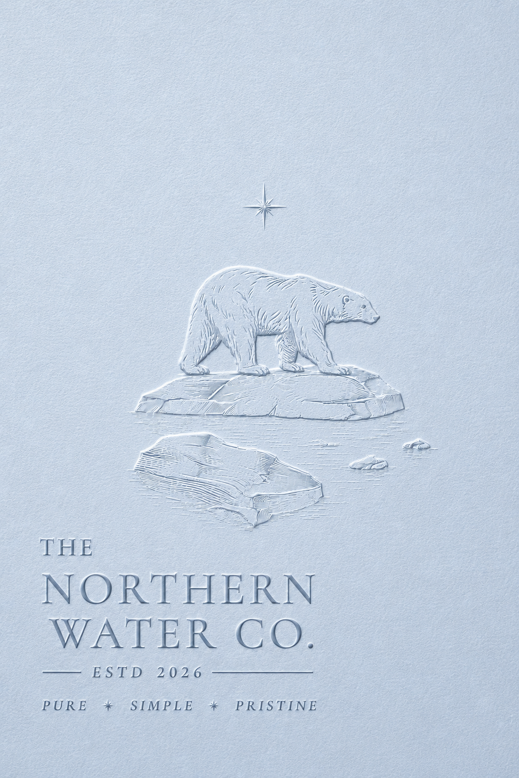 Pale blue embossed Northern Water Co. polar bear poster