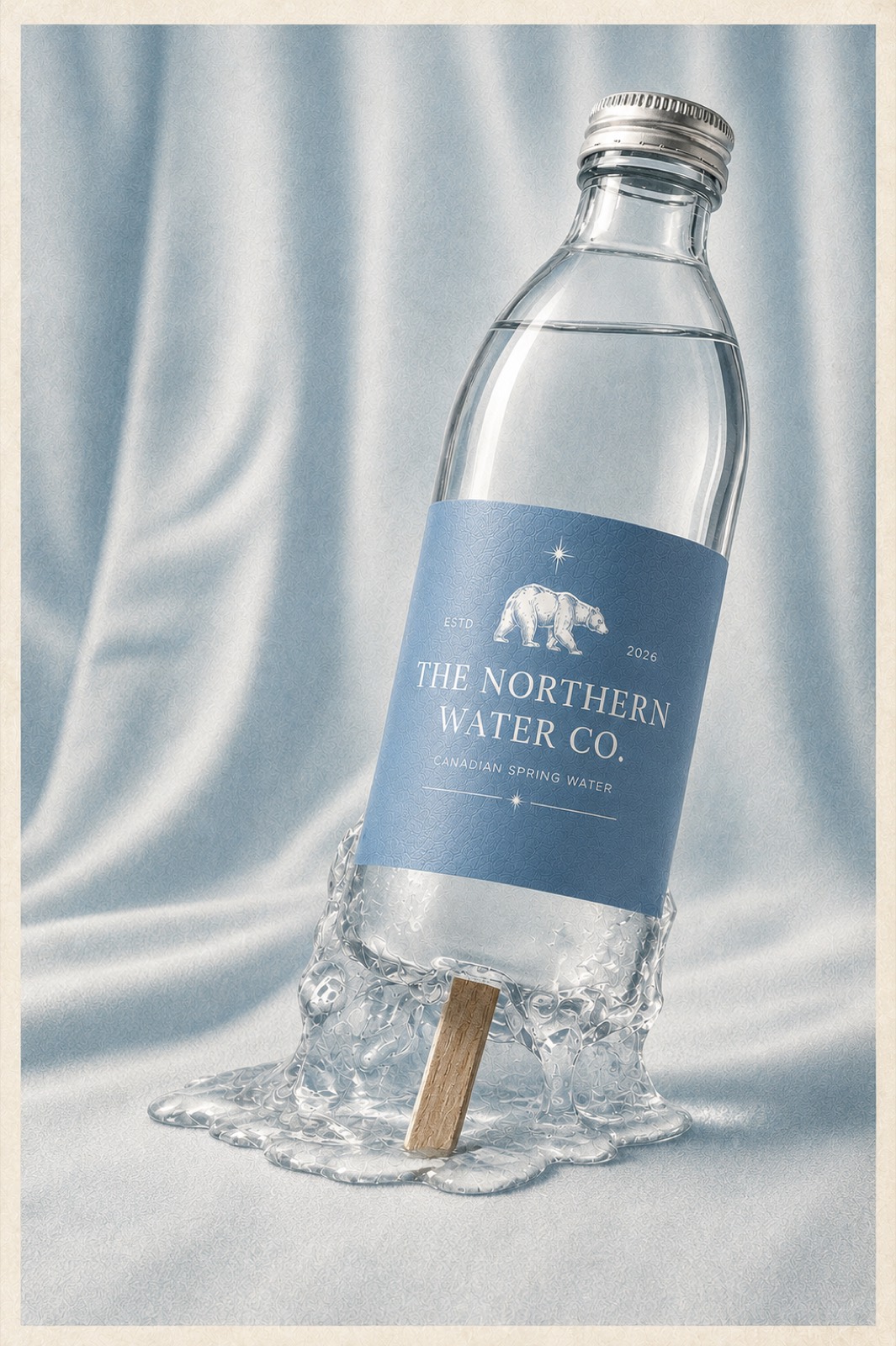 Northern Water Co. glass bottle surrounded by water