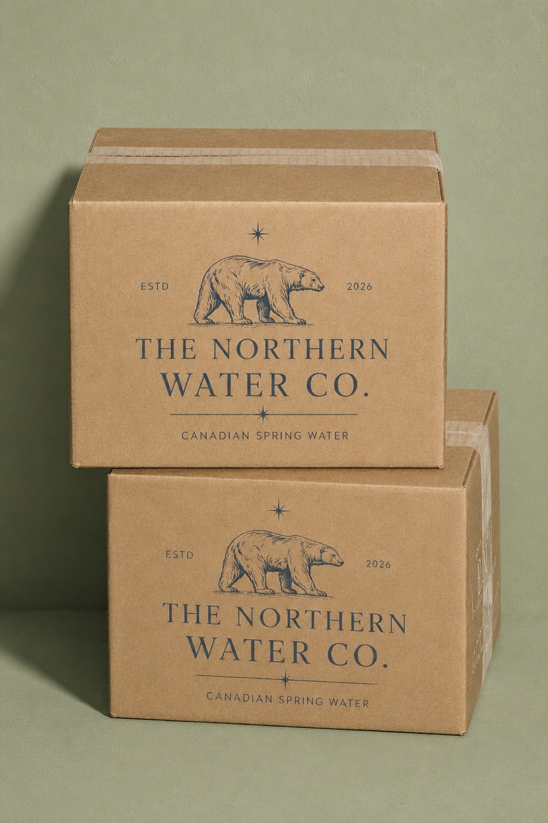 Northern Water Co. brown kraft packages with polar bear labels
